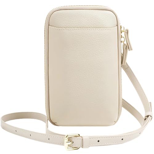 Genuine Leather Small Crossbody Phone Zipper Wallet with Replacement Adjustable Wide Strap & Key Ring, Card Slots Purse