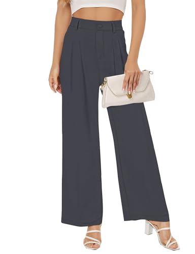 Buauty Women Straight Wide Leg Dress Pants for Women High Waist Office Business Casual Trousers Pants with Pockets 2025 Dark Gray