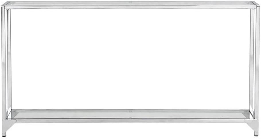 Pemberly Row Transitional Slim Console Table, 56"x8"x29", Chrome Frame, Clear Tempered Glass Shelves, Modern Elegant Design, Living Room or Entryway Table for Versatile Storage