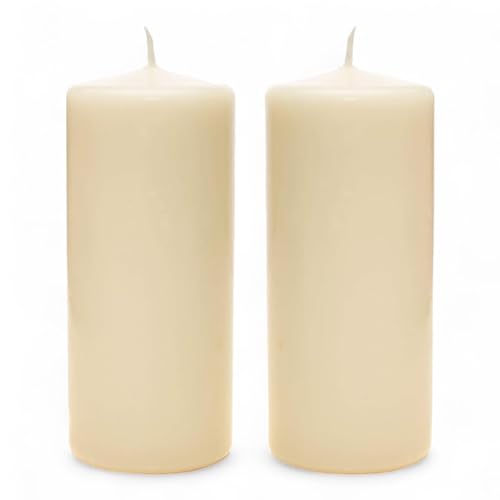 Ivory Unscented Pillar Candles 7.5cm x 15cm (2.75 x 6) Rustic Smokeless Candles Long Burn Time 65 hrs Elegant Non-Drip Pillar Candles for Weddings Restaurant Home Decoration Spa Church (2 pcs)