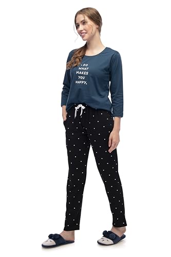 Image of LOTIK Women Cotton Heart Print Top & Payjama Full Sleeve Night Suit Set