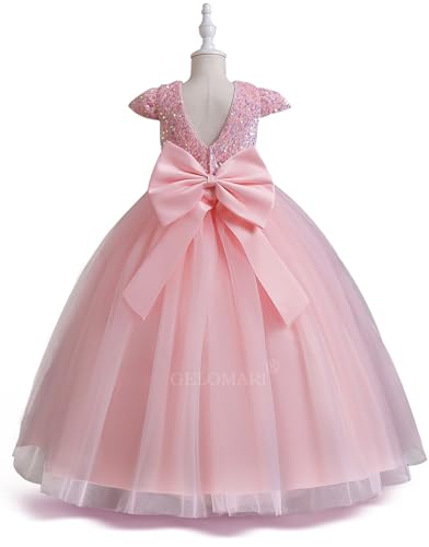 Girls Sequin Dress V-Back Pageant Girls Dress Party Sparkly Flower Girl Dresses Wedding Birthday Gown4