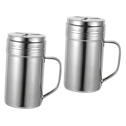 Happyyami Shakers Handle Set of 2 Stainless Steel Condiment Jars Pepper Dispenser Salt Dispenser for Kitchen