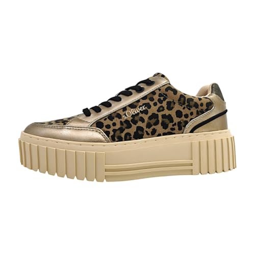 s.Oliver Damen Plateau Sneaker mit Schnürsenkeln Vegan, Mehrfarbig (Leopard), 39 EU