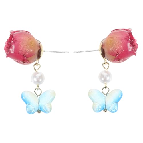 TENDYCOCO フラワーダングルイヤリング レディース バラ デザイン 蝶 アンティーク風 花のジュエリー 女性用 日常使い ウェディング パーティー 向け