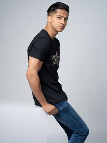 Image of T-Shirt for Men - 100% Cotton Ladakh Motorcycle Rider Half Sleeve Round Neck Graphic Print | Regular & Oversized Fit | 180 /220 GSM | S-5XL | Black, Navy Blue, Olive, Red, White