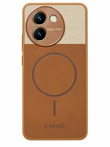 Image of Bintage Mac Safe Design Hard Slim Back Case | Soft Border Camera Protect | Dual PU Leather Finish Back Cover Compatible for Vivo Y38 5G / Vivo Y200i 5g - White & Brown