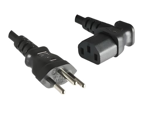 DINIC Stromkabel, Netzkabel für die Schweiz Typ J auf C13 (1,00m, Links gewinkelt)