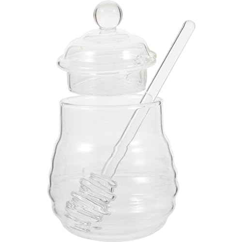 BESTONZON 250ml Glass Honey Pot Clear Jam Jar Set with Lid and Dipper for Home Kitchen