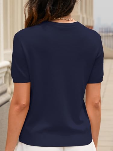 Image of SANGTREE Short Sleeve Sweater for Women Crewneck Summer Knit Tops | Summer Knit Pullover Tops.Perfect for Daily,Work,Home,Holiday,Travel,Shopping Etc.