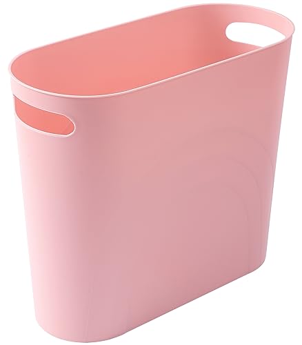 Image of rejomiik Small Trash Can, 3.5 Gallon Slim Garbage Can Plastic Waste Basket with Handles Container Bin for Narrow Spaces Bathroom, Bedroom, Kitchen, Office at Home, Rosette Pink