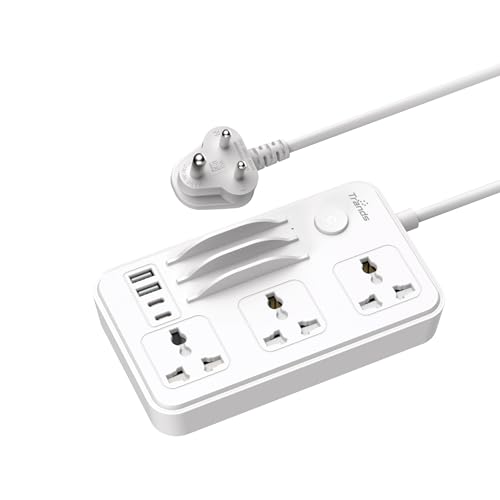 Image of Trands Ampflow Pulse Extension Board with USB Ports, 25W PD and QC Fast Charging, 3 AC Power Sockets, 4 USB Ports, 10A Load, Fire Resistant ABS Body, 1.5M Cable, Multi Device Charging Power Strip