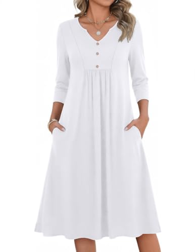 Image of Zeagoo Womens Dresses 3 /4 Sleeve Casual Fall A Line Midi Dress with Pockets