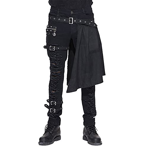 Men Trouers with Kilt Holes Gothic Detachable Slim Casual Pants