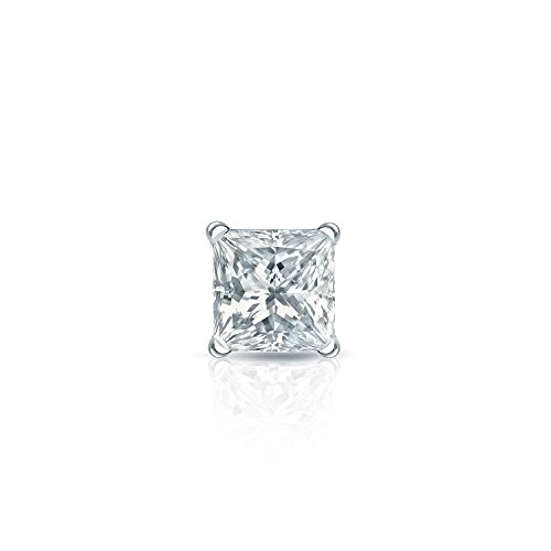 14k White Gold Princess-cut Simulant CZ SINGLE Diamond Stud Earring (1/8-1cttw,Excellent Quality) 4-Prong with Push-backs by Diamond Wish