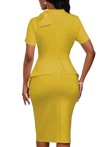 Image of PerZeal Women's Fashion Peplum Bodycon Short Sleeve Work Dresses Bow Club Ruffle Pencil Formal Cocktail Dress