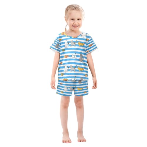 Little Boys Girls Sleepover Pajama Set Cotton 2-Piecing Cozy Pajamas for Big Girls Loungewear 12Y Blue White Striped Cat Fish pijamas de short para nino3