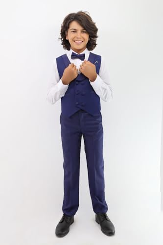 Baby & Boys Shawl Lapel Navy Dotted Vest Suit Set for Weddings & Special Occasions2