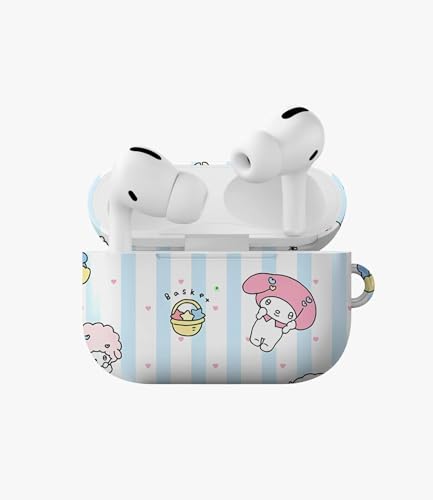 Image of Sweet Kawaii Parade Glossy Case Compatible with AirPods Pro 1, Cute Pastel Blue Striped Protective Hard Cover, Aesthetic Japanese Anime Cartoon Earbud Accessories for Women and Girls