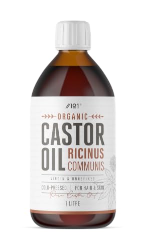 Aceite de ricino ecológico 1 litro (vidrio) – 100% sin refinar y prensado en frío – Sin hexano – Para piel y cabello – De origen sostenible – de Alpha01