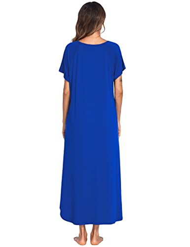 Image of Ekouaer Long Nightgown Women's Loungewear Short Sleeve Sleepwear Full Length Sleep Shirt with Pockets