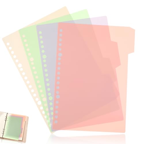 HOMSFOU 4 Intercalaires À Onglets Pastel Avec Pochettes En Polypropylène Imperméables Pour Classeur A5 Dossiers Multi-Sujets Organisation Bureau Et École