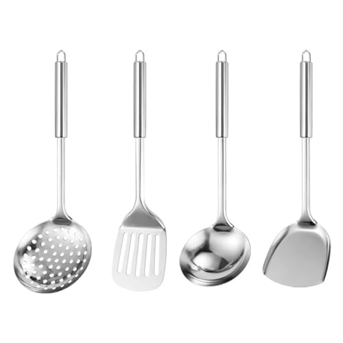 Aurafly 4 Piezas Juego de Utensilios de Cocina, Utensilios de Cocina de Acero Inoxidable, Incluye Espátulas, Volteador Ranurado, Espumadera, Cucharones