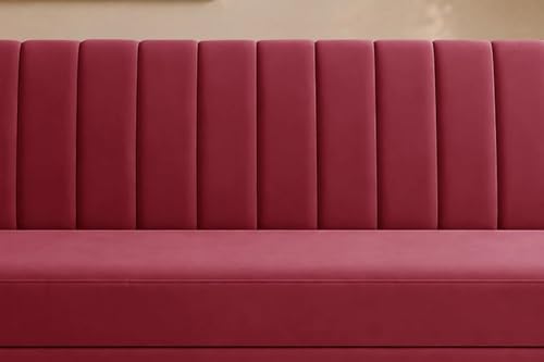 Image of Modern Velvet 3-Seater Sofa Cum Bed, Convertible Sleeper Couch Sofa for Living Room, Bedroom & Office- Red Color