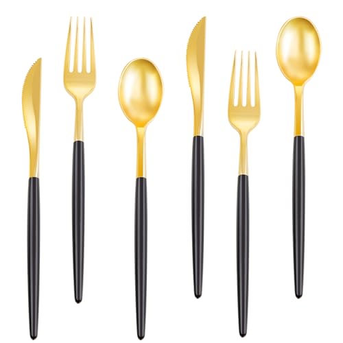 Rubtlamp 96 Pcs Gold Disposable Silverware, Plastic Cutlery Set