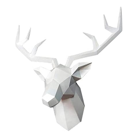 BNNG Resin Deer Antler Deer Head Antler Deer Wall Sculpture - 34 x 28cm - Wall Decoration Antlers Modern - Deer Head 3D Decoration Skull, Figure Sculpture Decoration, Robust Thick Material (White) Cover