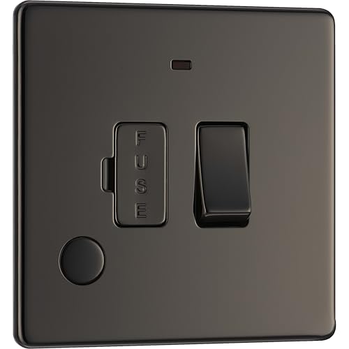 BG Electrical Switched Fused Connection Unit with LED Power Indicator and Flex Outlet, Fused Spur Switch, Double Pole, Screwless Front Plate, Slim Profile, Premium Flatplate, Black Nickel, 13A, FBN53
