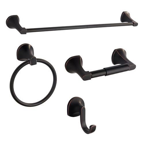 BGL 4 Piece ORB Bathroom Hardware Set - Wall Mounted Bathroom Accessories Set with Towel Bar, Towel Ring, Toilet Paper Holder, Robe Hook - Rustproof Bathroom Towel Bar Set