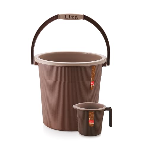 Image of Modern Heavy Plastic Bathroom Set Of 2-20L Bucket & 1L Mug Combo, Dark Brown