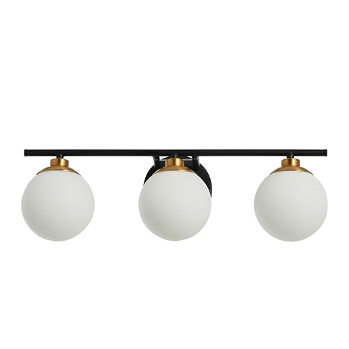 Robert Stevenson Lighting Lorne - Metal and Frosted Glass 3-Light Vanity Light, Matte Black and Brushed Gold