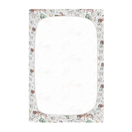 Image of Farm Animals Horse Cow Crib Sheets Soft Breathable Fitted Baby Crib Sheets Mattress Cover for Girl Boys, 52 inch x 28 inch x 9 inch