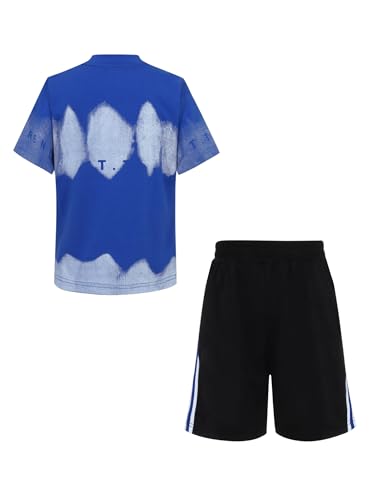 Kids Boys 2 Piece Sports Tracksuit Letter Print T-shirt And Shorts Set Breathable Sportswear Blue 9-10 Years2