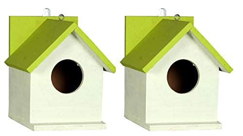 GO7 Wooden Bird House for Gaeden and Balcony Hanging Pack of 2 (Light Green)