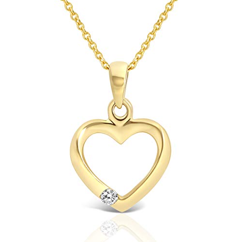Planetys - Collier Coeur en Or jaune 9 carats (375/1000) serti Diamant - Longueur 42-45 cm