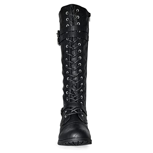 Wild Diva Womens Timberly-65A Lace Up Knee High Combat Boots Black Sz 11 #TOP3