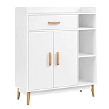 Kommode Weiß, Schrank mit Schublade, Türen und Fächern, Sideboard Bücherregal Bücherschrank Anrichte Raumteiler für Wohnzimmer, Schlafzimmer, Arbeitszimmer 80 x 30 x 95 cm