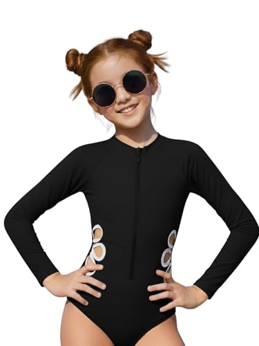 Image of SEGT Girl's One Piece Rash Guard Long Sleeve Swimsuits Bathing Suit