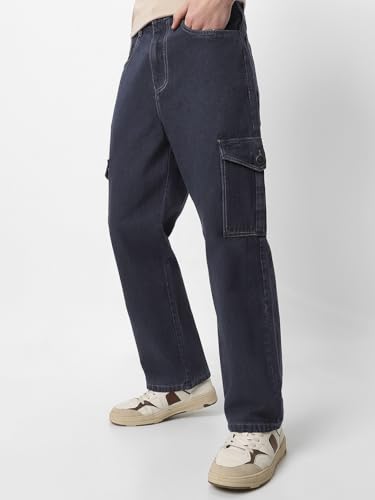 Image of Neostreak Men's Loose Baggy Fit Washed Cargo Jeans with 6 Pockets Non-Stretchable