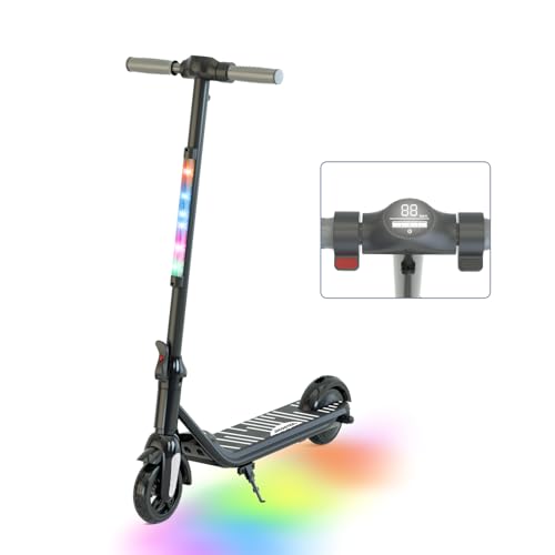 Trottinette Electrique Enfant, Trottinette électrique pour Enfants 6-12 Ans, Moteur 150W, Deux Vitesses réglables, Max 12 km/h, Lumières LED Colorées, Affichage LED, Pliable et Légère.