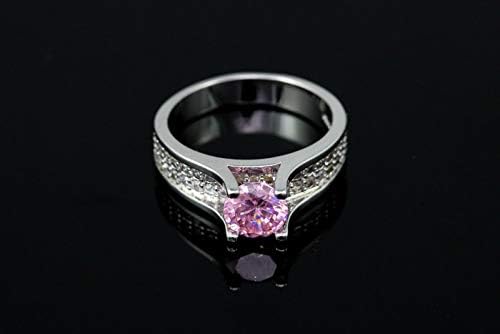 Uloveido Womens Pretty Pink Solitaire Ring Cubic Zirconia White Gold Plated Bridal Wedding Promise Band Rings Gifts for Girlfriend (Size O) Y006-Pink - Image 4