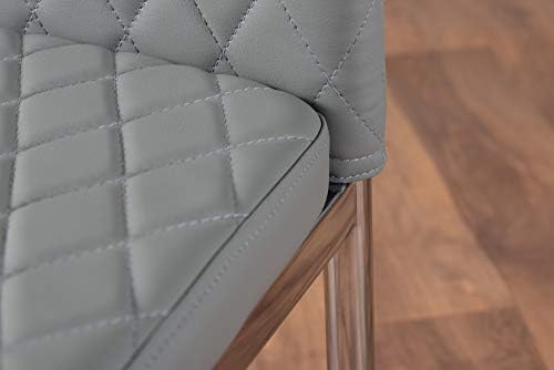 Furniturebox UK Milan Dining Chair - Set of 4 or 6 Dining Chairs - Premium Dining Room Chairs - Contemporary & Luxurious Chrome Hatched Diamond Faux Leather Dining Seats (6x Elephant Grey Chairs)