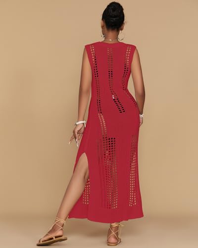 Image of Bsubseach Womens Crochet Beach Cover Ups Sleeveless Swimsuit Dress