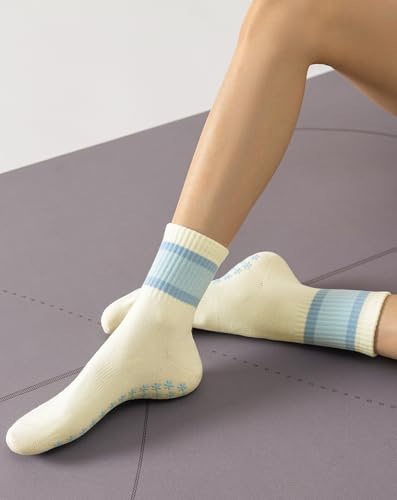 Image of Yawlsow Pilates Grip Socks for Women Yoga Grippy Socks Cute Barre Non Skid Athletic Crew Sticky Sock Workout Hospital