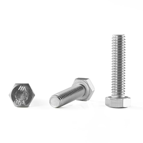 Image of 3 /8 inch-16 x 1-1 /4 inch Hex Head Screw Bolt, 20Pcs Stainless Steel 304 (18-8), Fully Threaded Bolts, Plain Finish