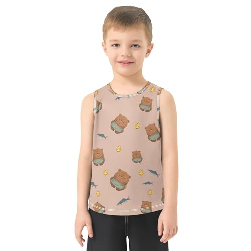 Bolaz Boys Athletic Quick Dry Tank Top Sleeveless Workout T Shirts Age 11-15,Brown Bear2
