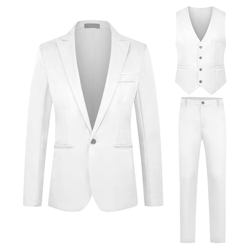 Men's Casual Business 3 Piece Suit Slim Fit 1 Button Wedding Prom Suits Solid Blazer Jacket Vest Pants Tuxedo Set
